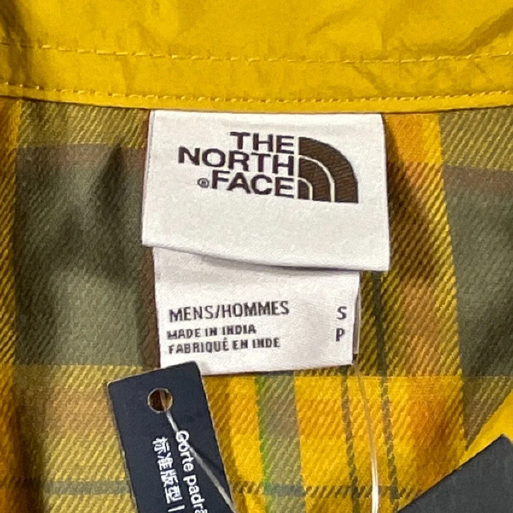 The North Face Plaid Flannel Shirt Men Small Yellow‎ Olive Gorpcore Hiking NWT